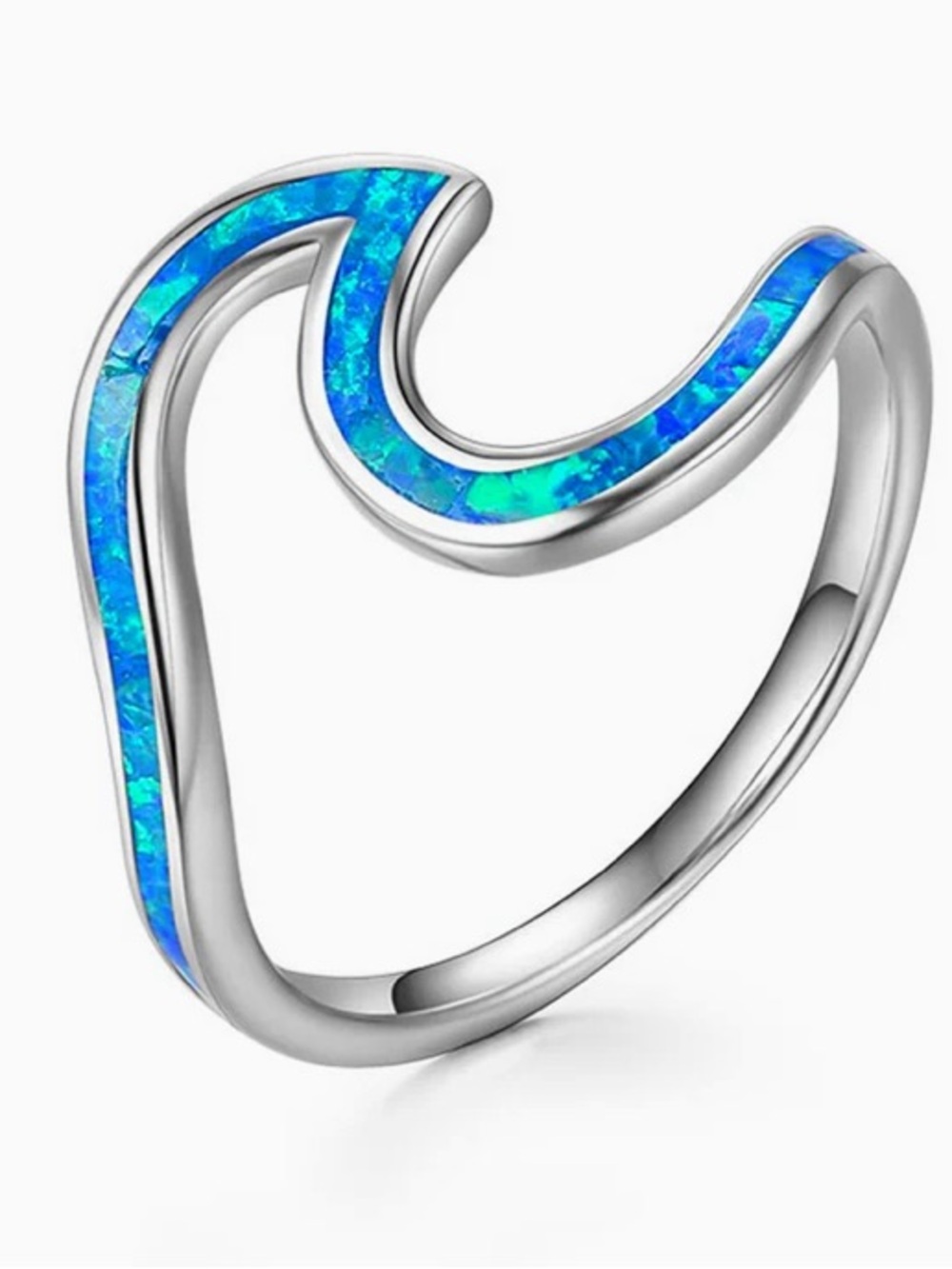 Blue Opal Ocean Wave Ring